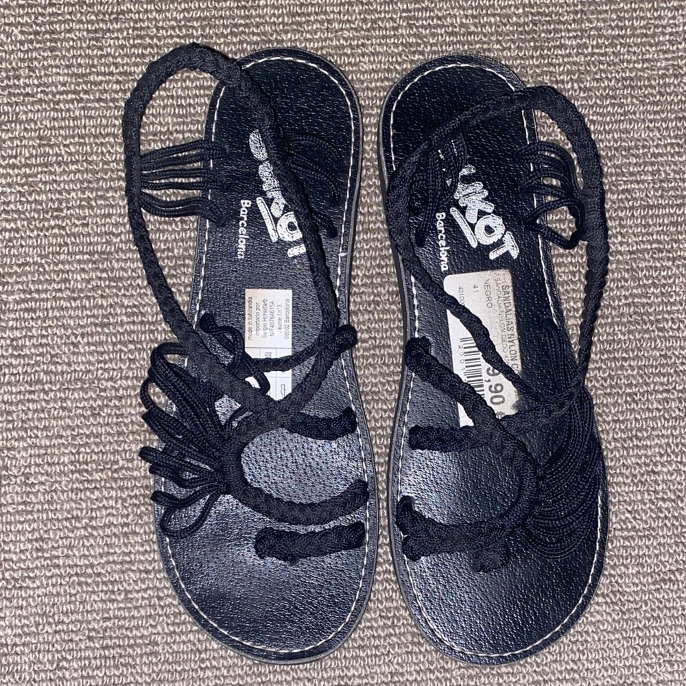 Sukot Barcelona Black Braided Cord Sandals sz missing estimated 8.5 - 9
